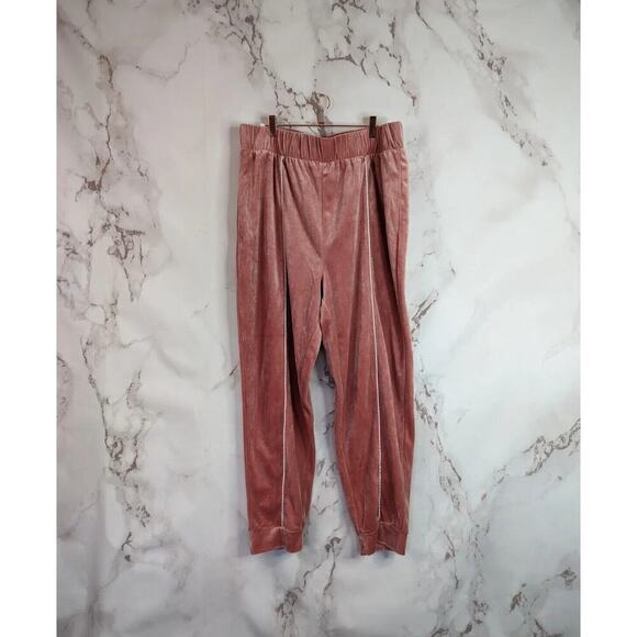 ASOS Sweatpants Women 14 Large Pink High Rise Stripe Jogger Pull On Velour Track - Picture 1 of 9